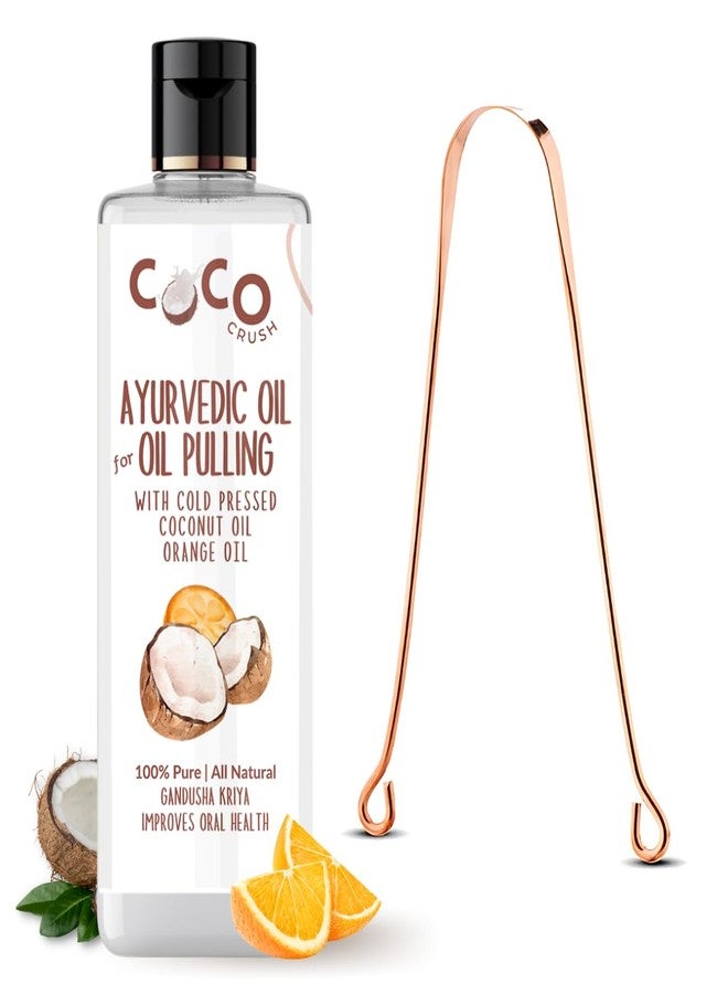 COCO CRUSH Ayurvedic Coconut Orange Oil for Oil Pulling & Copper Tongue cleaner | Cold-pressed & Virgin | Healthy Teeth - Coconut Oil, Orange Oil | Enriched with Vitamin C (100ml + tongue cleaner) - Image 1